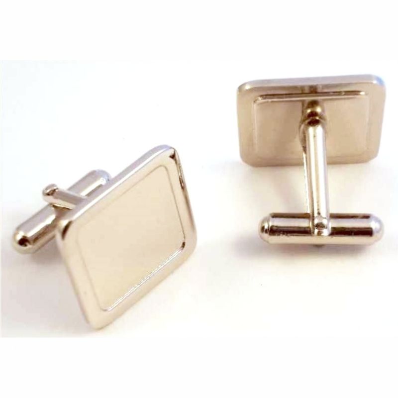Cufflink Pair Square 16mm silver and clear dome